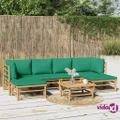 vidaXL 7 Piece Garden Lounge Set with Green Cushions Bamboo