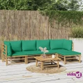 vidaXL 6 Piece Garden Lounge Set with Green Cushions Bamboo