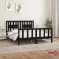 vidaXL Bed Frame with Headboard Black Solid Wood Pine 153x203 cm Queen Size