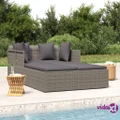 vidaXL Sunbed with Cushions Grey 182x118x63 cm Poly Rattan