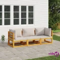 vidaXL 3 Piece Garden Lounge Set with Light Grey Cushions Solid Wood