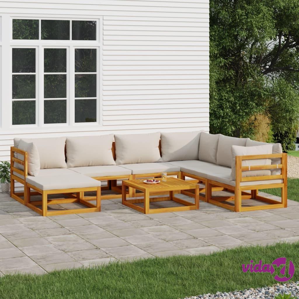 vidaXL 8 Piece Garden Lounge Set with Light Grey Cushions Solid Wood