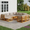 vidaXL 10 Piece Garden Lounge Set with Light Grey Cushions Solid Wood