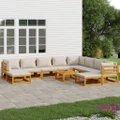 vidaXL 11 Piece Garden Lounge Set with Light Grey Cushions Solid Wood