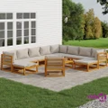 vidaXL 12 Piece Garden Lounge Set with Light Grey Cushions Solid Wood