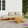 vidaXL 4 Piece Garden Lounge Set with Light Grey Cushions Solid Wood