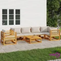 vidaXL 7 Piece Garden Lounge Set with Light Grey Cushions Solid Wood