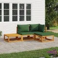 vidaXL 4 Piece Garden Lounge Set with Green Cushions Solid Wood
