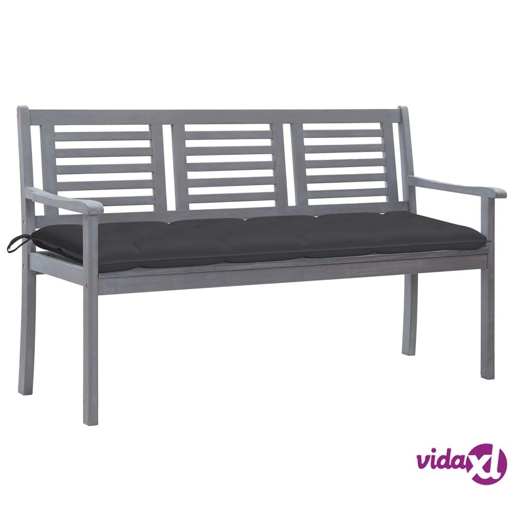 vidaXL 3-Seater Garden Bench with Cushion 150 cm Grey Eucalyptus Wood