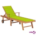 vidaXL Sun Lounger with Bright Green Cushion Solid Teak Wood