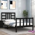 vidaXL Bed Frame with Headboard Black 92x187 cm Single Size Solid Wood