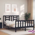 vidaXL Bed Frame with Headboard Black 137x187 cm Double Solid Wood