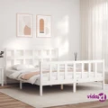 vidaXL Bed Frame with Headboard White 153x203 cm Queen Solid Wood