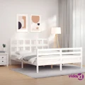 vidaXL Bed Frame with Headboard White 153x203 cm Queen Solid Wood