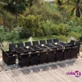 vidaXL 19 Piece Garden Dining Set with Cushions Poly Rattan Black