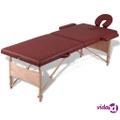 vidaXL Red Foldable Massage Table 2 Zones with Wooden Frame