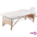 vidaXL Cream White Foldable Massage Table 2 Zones with Wooden Frame