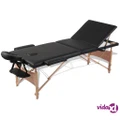 vidaXL Black Foldable Massage Table 3 Zones with Wooden Frame