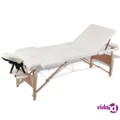 vidaXL Cream White Foldable Massage Table 3 Zones with Wooden Frame