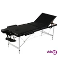 vidaXL Black Foldable Massage Table 3 Zones with Aluminium Frame