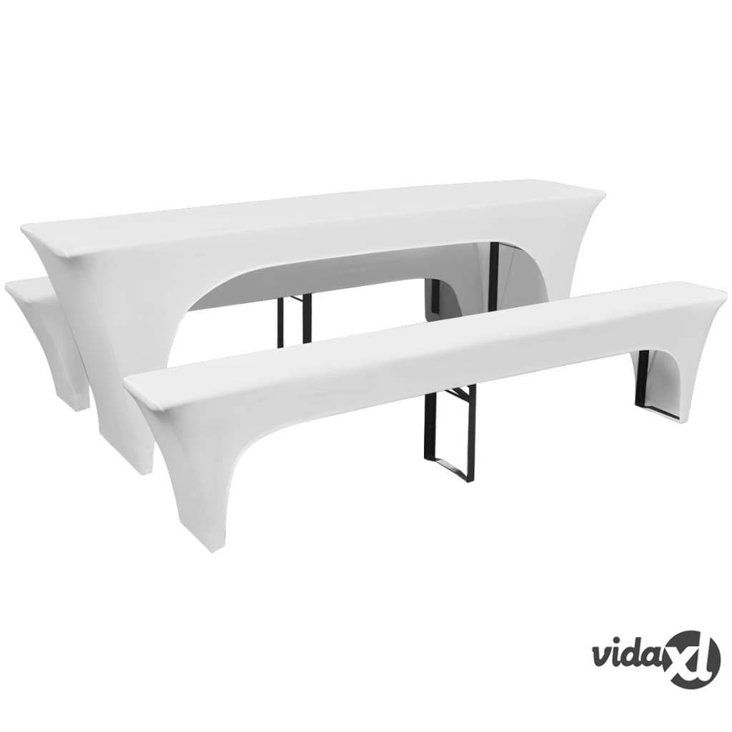 vidaXL 3 Slipcovers for Beer Table and Benches Stretch White 220 x 70 x 80 cm