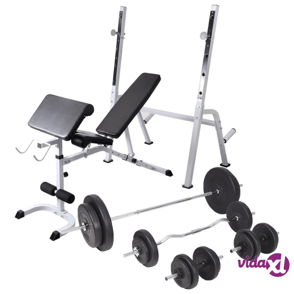 vidaXL Workout Bench with Weight Rack&Barbell and Dumbbell Set 90 kg