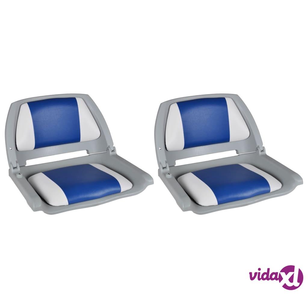 vidaXL Boat Seats 2 pcs Foldable Backrest With Blue-white Pillow 41x51x48 cm