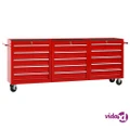 vidaXL Tool Trolley with 15 Drawers Steel Red