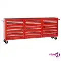vidaXL Tool Trolley with 21 Drawers Steel Red