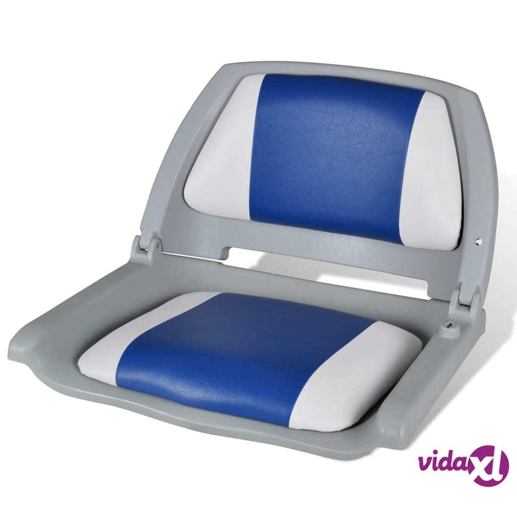 vidaXL Boat Seat Foldable Backrest with Blue-white Pillow 48x51x41 cm