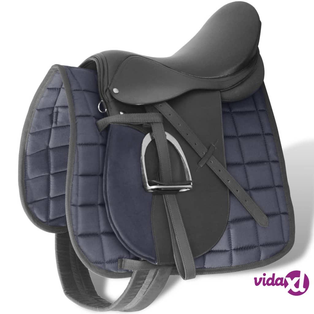 vidaXL Horse Riding Saddle Set 17.5" Real leather Black 12 cm 5-in-1