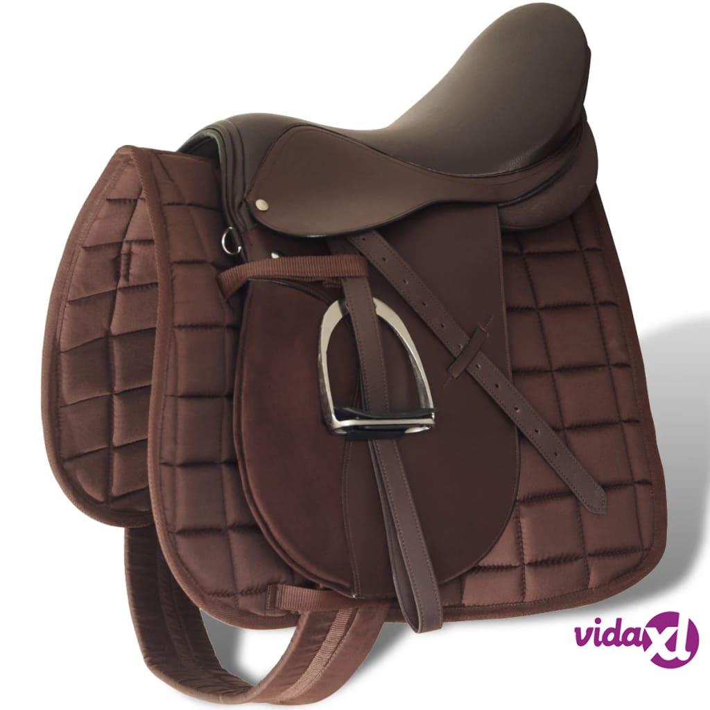 vidaXL Horse Riding Saddle Set 17,5" Real Leather Brown 12 cm 5-in-1