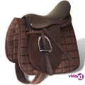 vidaXL Horse Riding Saddle Set 17.5" Real Leather Brown 18 cm 5-in-1