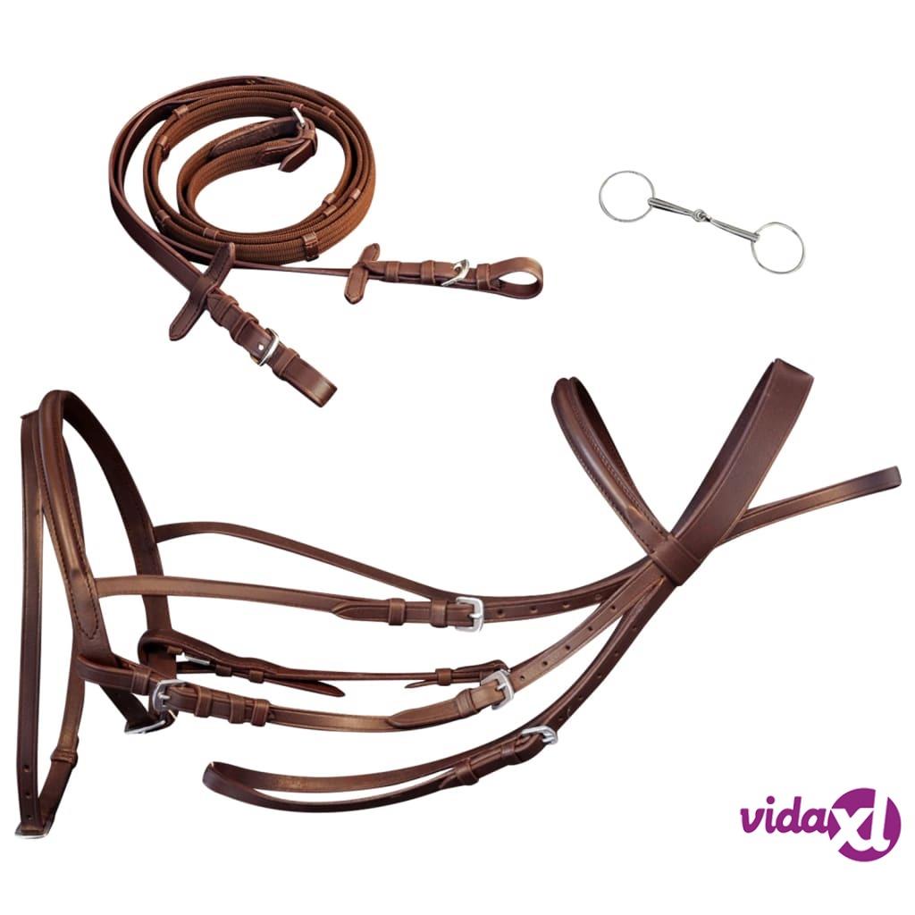 vidaXL Leather Flash Bridle with Reins and Bit Brown Pony