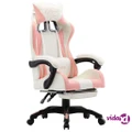 vidaXL Racing Chair with Footrest Pink and White Faux Leather