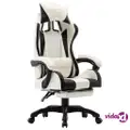 vidaXL Racing Chair with Footrest Black and White Faux Leather