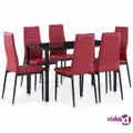 vidaXL Seven Piece Dining Set Wine Red