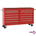 vidaXL Tool Trolley with 14 Drawers Steel Red