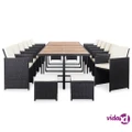 vidaXL 17 Piece Outdoor Dining Set with Cushions Poly Rattan Black