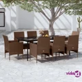 vidaXL 9 Piece Garden Dining Set with Cushions Brown and Black