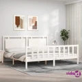 vidaXL Bed Frame with Headboard White 183x203 cm King Solid Wood