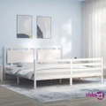 vidaXL Bed Frame with Headboard White 183x203 cm King Solid Wood