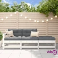 vidaXL 3 Piece Garden Lounge Set with Cushions White Solid Wood