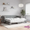 vidaXL Daybed with Trundle Light Grey 92x187 cm Single Size Fabric