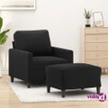 vidaXL Sofa Chair with Footstool Black 60 cm Velvet