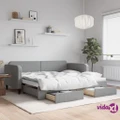 vidaXL Daybed with Trundle and Drawers Light Grey 92x187 cm Single Size Fabric