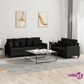 vidaXL 2 Piece Sofa Set with Cushions Black Fabric