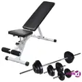vidaXL Workout Bench with Barbell and Dumbbell Set 30.5 kg