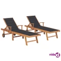 vidaXL Sun Loungers 2 pcs with Anthracite Cushion Solid Teak Wood