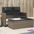 vidaXL Reclining Garden Bench with Cushions Grey Poly Rattan